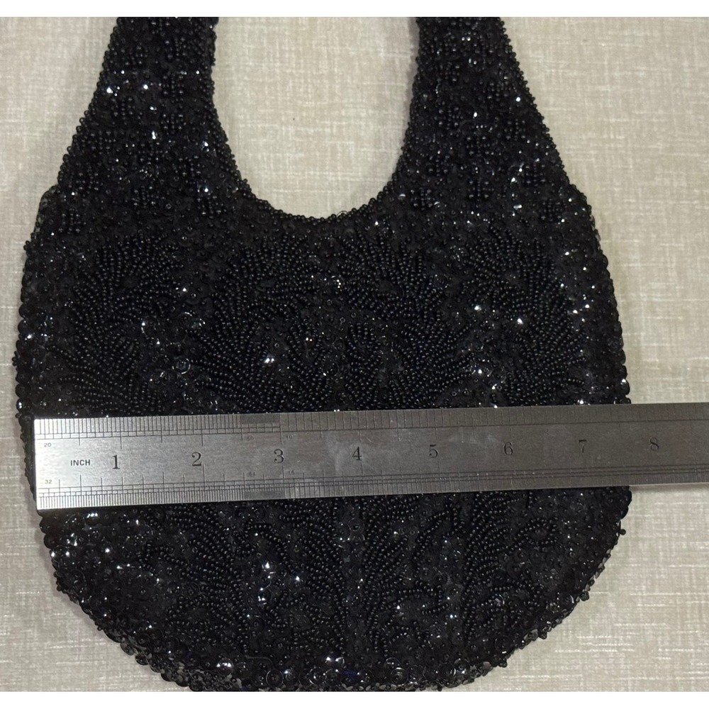 Walborg Vintage Hand Beaded Sequin Black Evening Bag Hobo Mini Purse Hong Kong - Picture 6 of 7